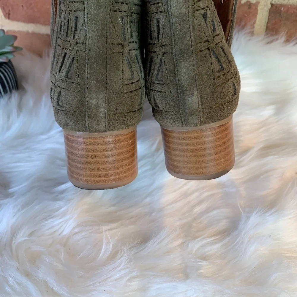 JEFFREY CAMPBELL Coastal Cowgirl Western Sagat Laser Cut Olive Suede Boots, 8.5